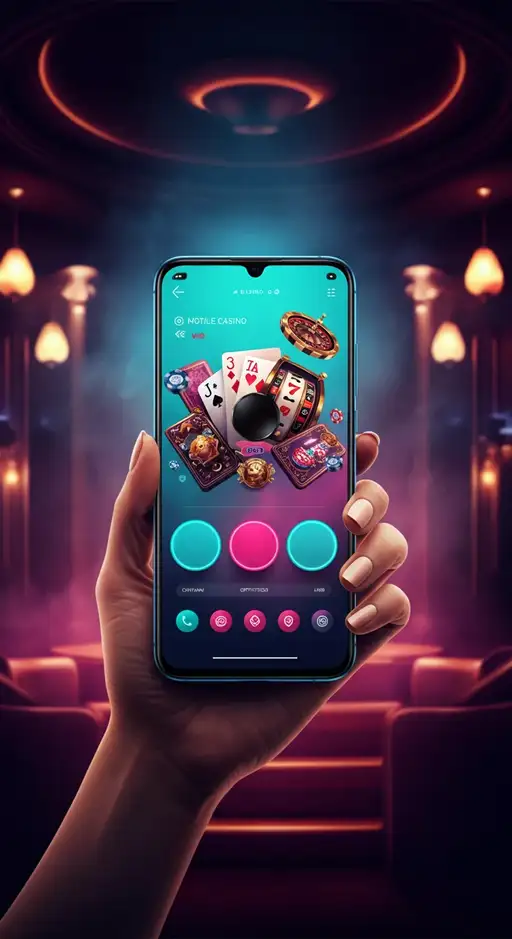 Mobiele telefoon toont de Gigaspinz Casino app-interface met slot games en live casino opties, inclusief stortingsscherm